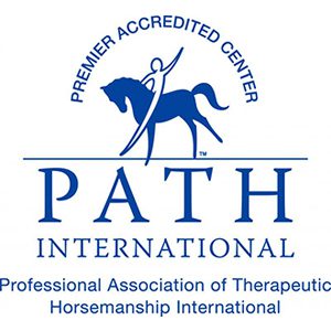 A blue and white logo for path international.