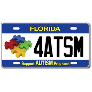 A license plate with autism symbols on it.