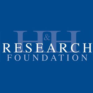 A blue background with the words research foundation and an h & h logo.