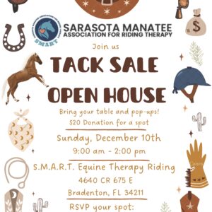 A poster with horse images and text that reads " tack sale open house ".