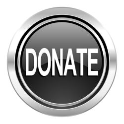 Black and silver button with the word "DONATE" displayed in white text.